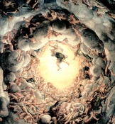 Particolare centrale della cupola del Duomo di Parma, affrescata dal Correggio