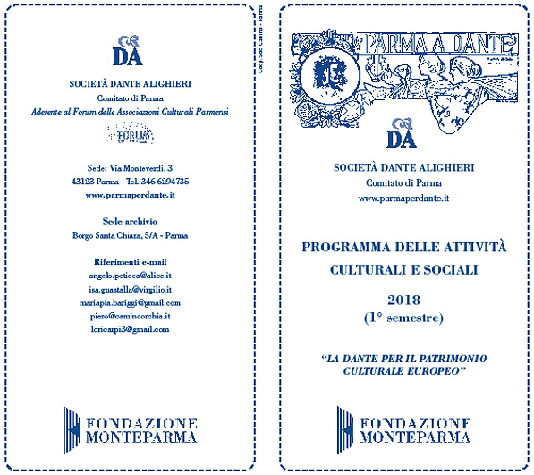 immagine dell'esterno del volantino dei Lunedì della Dante di Parma del I semestre 2018