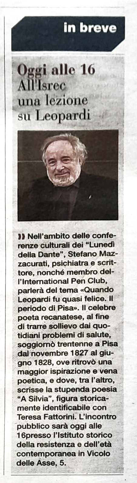 La Gazzetta di Parma del 3 aprile 2023 presenta la conferenza del dott. Stefano Mazzacurati